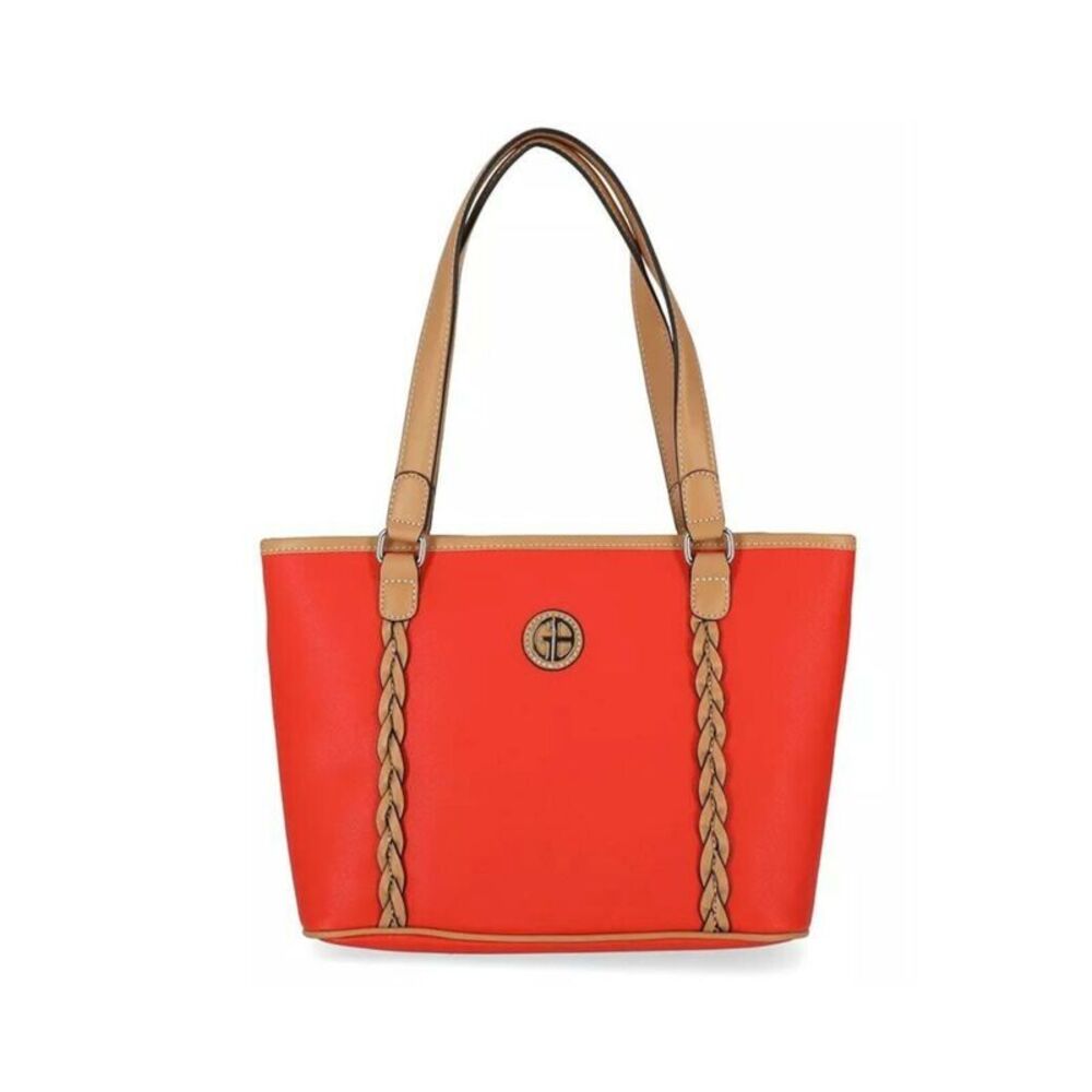 GIANI BERNINI Women's Orange Safiano PVC Braided Metallic Tote Handbag Purse